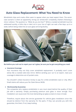 Auto Glass Replacement What You Need to Know