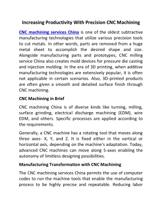 Increasing Productivity With Precision CNC Machining