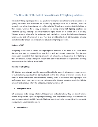 The Benefits Of The Latest Innovations in IOT lighting solutions