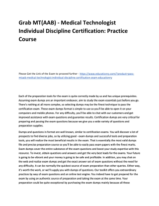 MT(AAB) - Medical Technologist Individual Discipline Certification: