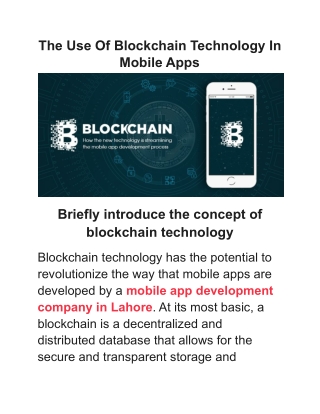 The Use Of Blockchain Technology In Mobile Apps