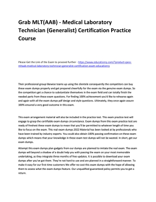 MLT(AAB) - Medical Laboratory Technician (Generalist) Certification