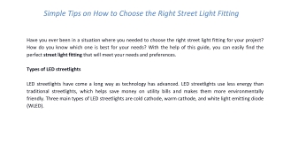 Simple Tips on How to Choose the Right Street Light Fitting