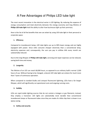 A Few Advantages of Philips LED tube light