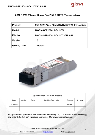 25G 1528.77nm 10km DWDM SFP28 Transceiver