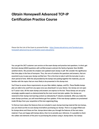 Honeywell Advanced TCP-IP Certification