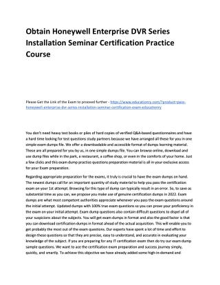 Honeywell Enterprise DVR Series Installation Seminar Certification