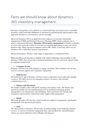 Dynamics 365 inventory management, dynamics 365 service management
