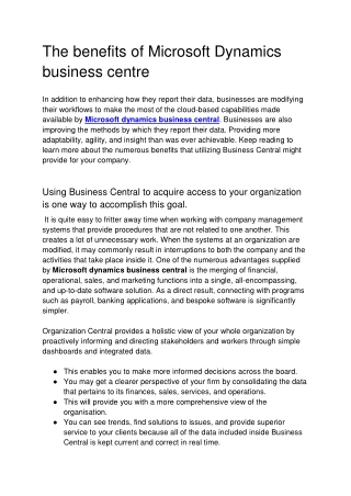 The benefits of Microsoft Dynamics business centre