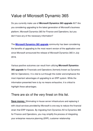 Value of Microsoft Dynamic 365