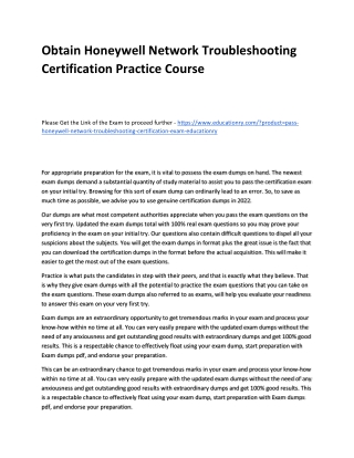 Honeywell Network Troubleshooting Certification