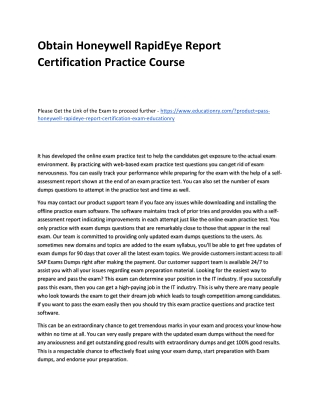 Honeywell RapidEye Report Certification