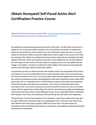 Honeywell Self-Paced Active Alert Certification