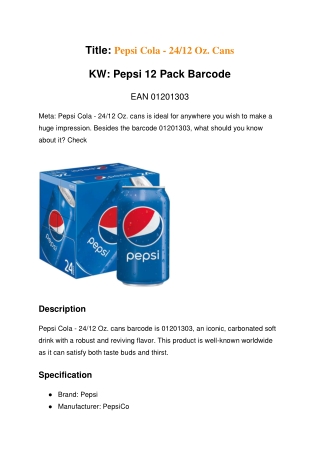 Pepsi Cola - 24/12 Oz. Cans