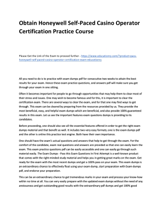 Honeywell Self-Paced Casino Operator Certification