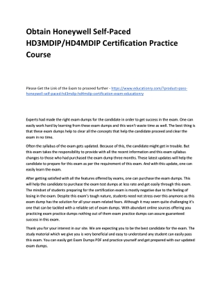 Honeywell Self-Paced HD3MDIP/HD4MDIP Certification