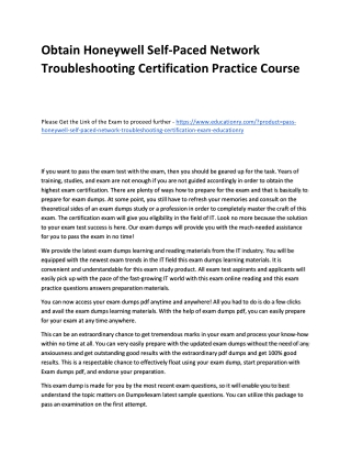 Honeywell Self-Paced Network Troubleshooting Certification