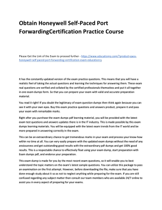 Honeywell Self-Paced Port ForwardingCertification