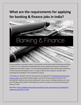 What are the requirements for applying for banking & finance jobs in India?