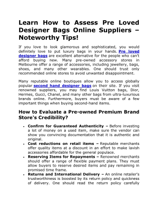 Learn How to Assess Pre Loved Designer Bags Online Suppliers – Noteworthy Tips