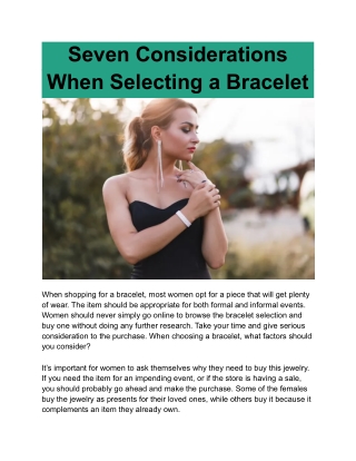 Seven Considerations When Selecting a Bracelet