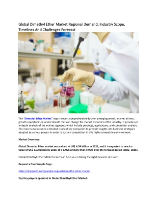Global Dimethyl Ether Market Regional Demand, Industry Scope, Timelines .