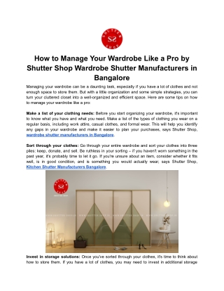 How to Manage Your Wardrobe Like a Pro by Shutter Shop Wardrobe Shutter Manufacturers in Bangalore