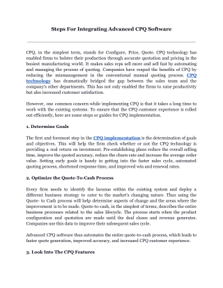 Steps For Integrating Advanced CPQ Software