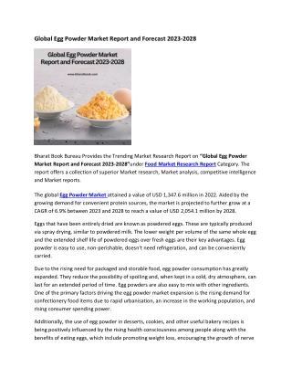 Global Egg Powder Market Report and Forecast 2023-2028
