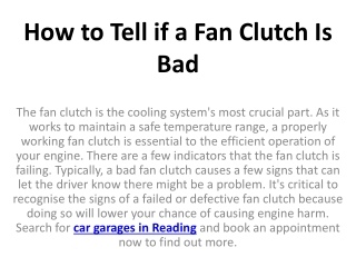 How to Tell if a Fan Clutch Is Bad