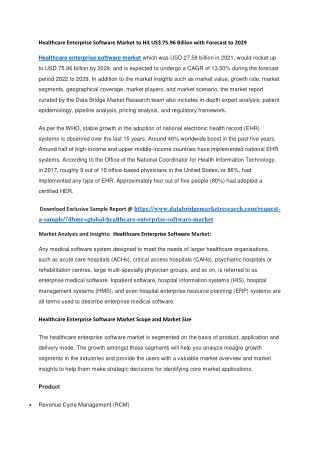 Healthcare Enterprise Software Market to Hit US 75.96 Billion with Forecast to 2029