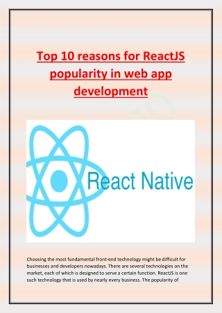 Top 10 reasons for ReactJS popularity in web app development