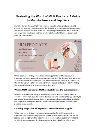 Navigating the World of MLM Products A Guide to Manufacturers and Suppliers