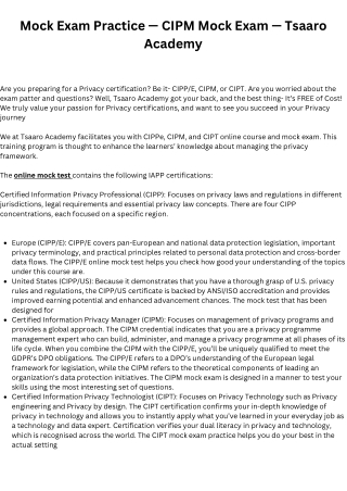 Mock Exam Practice — CIPM Mock Exam — Tsaaro Academy