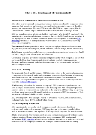 What is ESG Investing and why is it important?