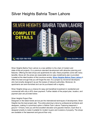 Silver Heights Bahria Town Lahore