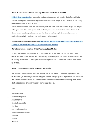 Ethical Pharmaceuticals Market Growing at Eminent CAGR of 8.2 by 2029