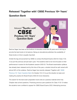 Released ‘Together with’ CBSE Previous 10  Years’ Question Bank