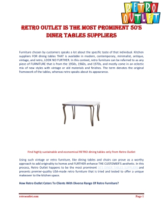 Retro Outlet is the most prominent 50'S DINER TABLES SUPPLIERS