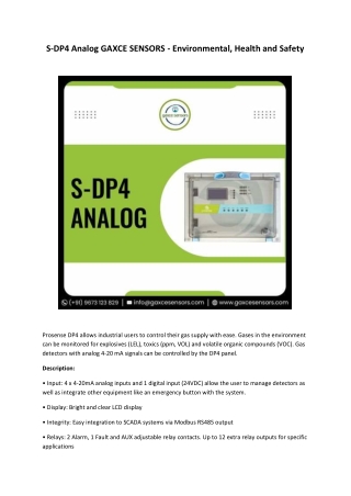S-DP4 Analog GAXCE SENSORS - Environmental, Health and Safety