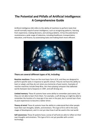 The Potential and Pitfalls of Artificial Intelligence A Comprehensive Guide