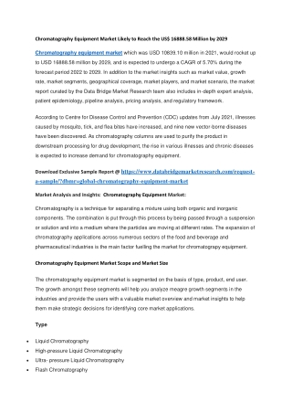 Chromatography Equipment Market Likely to Reach the US 16888.58 Million by 2029
