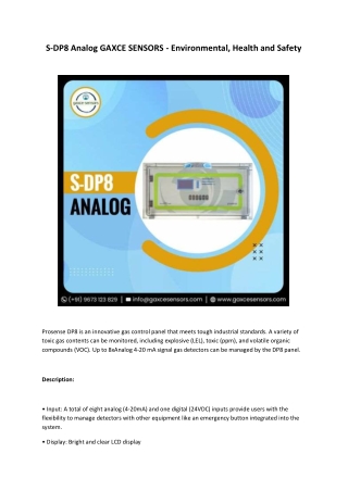S-DP8 Analog GAXCE SENSORS - Environmental, Health and Safety