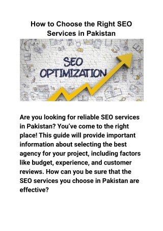 How to Choose the Right SEO Services in Pakistan