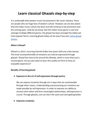 Learn classical Ghazals step-by-step