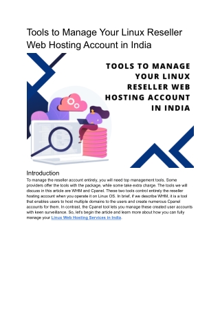 Tools to Manage Your Linux Reseller Web Hosting Account in India