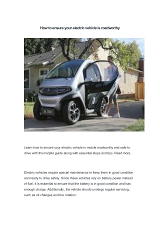 How to ensure your electric vehicle is roadworthy