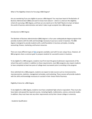 What Is The Eligibility Criteria For Pursuing A BBA Degree