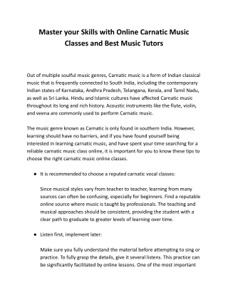 Master your Skills with Online Carnatic Music Classes and Best Music Tutors