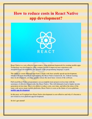 How to reduce costs in React Native app development?